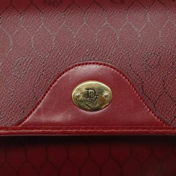 Christian Dior Honeycomb Canvas Shoulder Bag PVC Leather Red Gold Auth - Picture 3 of 16